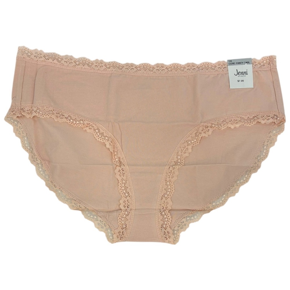 Jenni Intimates Womens 1X Core Panty Tail‎ Lace Trim Beige Nude New With Tag